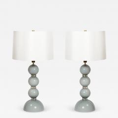 Pair of Modernist Dove Grey Murano Glass Table Lamps with 24 Karat Gold Bands - 4267207