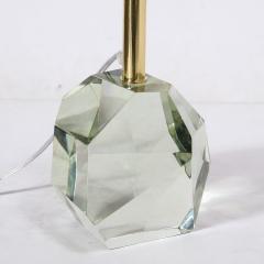 Pair of Modernist Faceted Hand Blown Mineral Green Murano Glass Table Lamps - 3376215