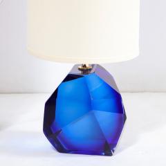 Pair of Modernist Faceted Hand Blown Murano Glass Table Lamps in Sapphire - 2946405