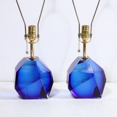 Pair of Modernist Faceted Hand Blown Murano Glass Table Lamps in Sapphire - 2946450