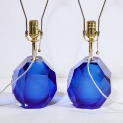 Pair of Modernist Faceted Hand Blown Murano Glass Table Lamps in Sapphire - 2946451