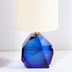 Pair of Modernist Faceted Hand Blown Murano Glass Table Lamps in Sapphire - 2946628