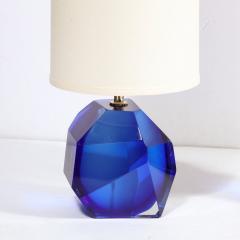 Pair of Modernist Faceted Hand Blown Murano Glass Table Lamps in Sapphire - 2946630
