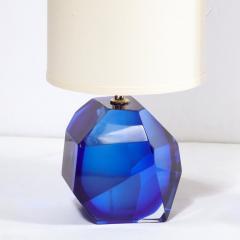 Pair of Modernist Faceted Hand Blown Murano Glass Table Lamps in Sapphire - 2946633