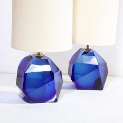Pair of Modernist Faceted Hand Blown Murano Glass Table Lamps in Sapphire - 2946712