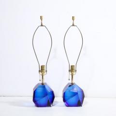 Pair of Modernist Faceted Hand Blown Murano Glass Table Lamps in Sapphire - 2946754