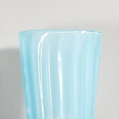 Pair of Modernist Hand Blown Murano Arctic Blue Fluted Glass Sconces Nickel - 4550546