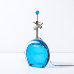 Pair of Modernist Hand Blown Murano Cobalt Blue Glass Table Lamps - 3926309