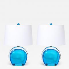 Pair of Modernist Hand Blown Murano Cobalt Blue Glass Table Lamps - 3930881