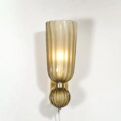 Pair of Modernist Hand Blown Murano Fluted Glass Sconces in Frosted Smoked Topaz - 4719766