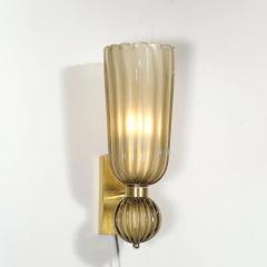 Pair of Modernist Hand Blown Murano Fluted Glass Sconces in Frosted Smoked Topaz - 4719767