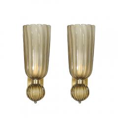 Pair of Modernist Hand Blown Murano Fluted Glass Sconces in Frosted Smoked Topaz - 4719768