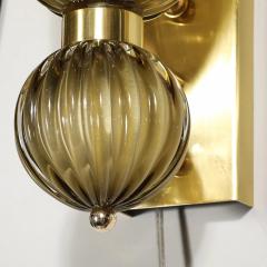 Pair of Modernist Hand Blown Murano Fluted Glass Sconces in Frosted Smoked Topaz - 4719769
