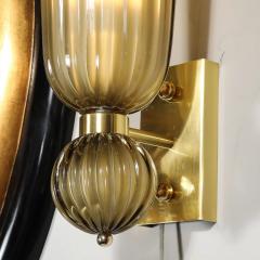 Pair of Modernist Hand Blown Murano Fluted Glass Sconces in Frosted Smoked Topaz - 4719770