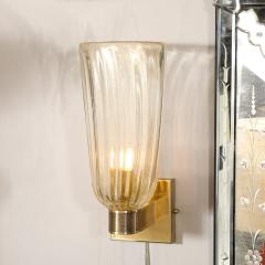 Pair of Modernist Hand Blown Murano Fluted Glass Sconces w 24kt Gold Flecks - 3645185