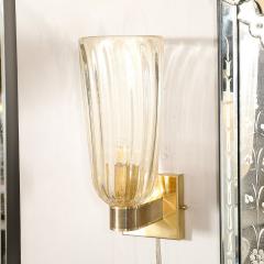 Pair of Modernist Hand Blown Murano Fluted Glass Sconces w 24kt Gold Flecks - 3645189