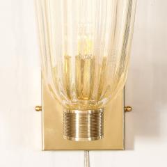 Pair of Modernist Hand Blown Murano Fluted Glass Sconces w 24kt Gold Flecks - 3645190