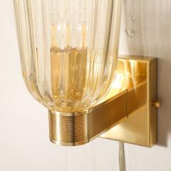 Pair of Modernist Hand Blown Murano Fluted Glass Sconces w 24kt Gold Flecks - 3645226