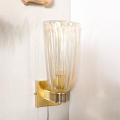 Pair of Modernist Hand Blown Murano Fluted Glass Sconces w 24kt Gold Flecks - 3645229