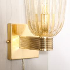 Pair of Modernist Hand Blown Murano Fluted Glass Sconces w 24kt Gold Flecks - 3645263