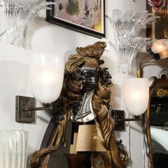 Pair of Modernist Hand Blown Murano Glass Pulegoso Sconces in Oil Rubbed Bronze - 4622950