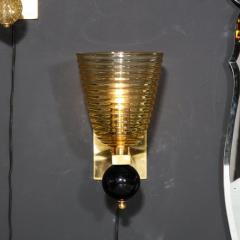Pair of Modernist Hand Blown Murano Hive Glass Form Sconces w Jet Black Orbital - 3197832