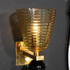 Pair of Modernist Hand Blown Murano Hive Glass Form Sconces w Jet Black Orbital - 3197905
