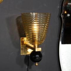 Pair of Modernist Hand Blown Murano Hive Glass Form Sconces w Jet Black Orbital - 3197913