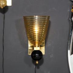 Pair of Modernist Hand Blown Murano Hive Glass Form Sconces w Jet Black Orbital - 3276076