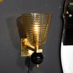 Pair of Modernist Hand Blown Murano Hive Glass Form Sconces w Jet Black Orbital - 3276148