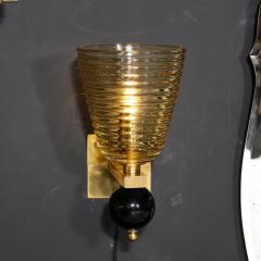 Pair of Modernist Hand Blown Murano Hive Glass Form Sconces w Jet Black Orbital - 3276165