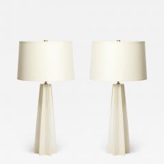 Pair of Modernist Hand Blown Murano Pearlescent Sculptural X Form Table Lamps - 4267193