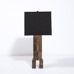 Pair of Modernist Hand Blown Murano Smoked Glass Rectilinear Totem Table Lamps - 3197457