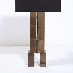 Pair of Modernist Hand Blown Murano Smoked Glass Rectilinear Totem Table Lamps - 3197464