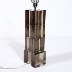 Pair of Modernist Hand Blown Murano Smoked Glass Rectilinear Totem Table Lamps - 3197620