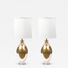 Pair of Modernist Handblown Murano 24kt Gold Fleck Table Lamps - 2709568