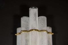 Pair of Modernist Handblown Murano Glass Pulegoso Sconces in Brushed Brass - 1579166