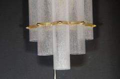 Pair of Modernist Handblown Murano Glass Pulegoso Sconces in Brushed Brass - 1579167