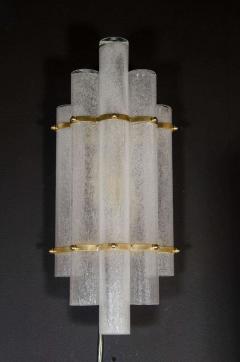 Pair of Modernist Handblown Murano Glass Pulegoso Sconces in Brushed Brass - 1579168