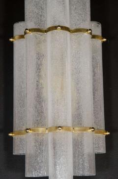 Pair of Modernist Handblown Murano Glass Pulegoso Sconces in Brushed Brass - 1579169