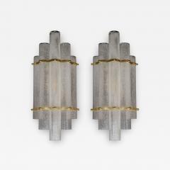 Pair of Modernist Handblown Murano Glass Pulegoso Sconces in Brushed Brass - 1580278