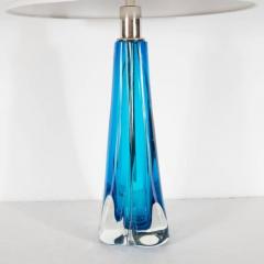 Pair of Modernist Handblown Murano Pale Sapphire Translucent Glass Table Lamps - 4142035