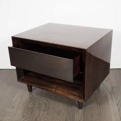 Pair of Modernist Macassar Nightstands End Tables with Bronze Paneled Drawers - 1507656