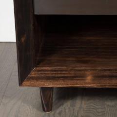 Pair of Modernist Macassar Nightstands End Tables with Bronze Paneled Drawers - 1507657