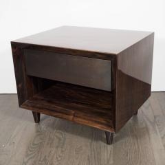 Pair of Modernist Macassar Nightstands End Tables with Bronze Paneled Drawers - 1507658