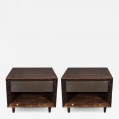 Pair of Modernist Macassar Nightstands End Tables with Bronze Paneled Drawers - 1509282