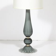 Pair of Modernist Murano Glass Table Lamps in Flint Gray W 24K Gold Flecks - 4038236