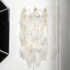 Pair of Modernist Murano Translucent Polyhedral Sconces with Brass Fittings - 2004963