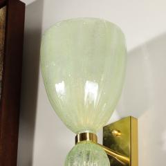 Pair of Modernist Pale Jade Hand blown Murano Glass Sconces W Brass Fitting - 4142330