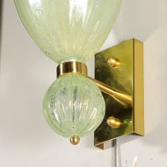 Pair of Modernist Pale Jade Hand blown Murano Glass Sconces W Brass Fitting - 4142361